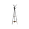 Iron Framed Coat Rack Stand with Six Hooks and Two Wooden Shelf, Black and Brown