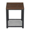 Iron Framed Nightstand with Wooden Top and Wire Mesh Open Shelf, Brown and Black