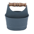 Iron Toilet Caddy With Wooden Handles And Toilette Front, Dark Gray-Decorative Objects and Figurines-Dark Gray-Iron-JadeMoghul Inc.