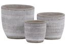 Irregular Stoneware Pot With Embossed Lattice Lines Design, Set of 3, White-Home Accent-White-Stone-Painted Finish-JadeMoghul Inc.