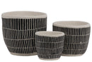 Irregular Stoneware Pot With Embossed Lattice Rectangle Design, Set of 3, Black-Home Accent-Black-Stone-Painted Finish-JadeMoghul Inc.