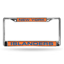 ISLANDERS ® LASER CHROME FRAME - ORANGE BACKGROUND WITH ROYAL LETTERS-FCL Chrome Laser License Frame-JadeMoghul Inc.