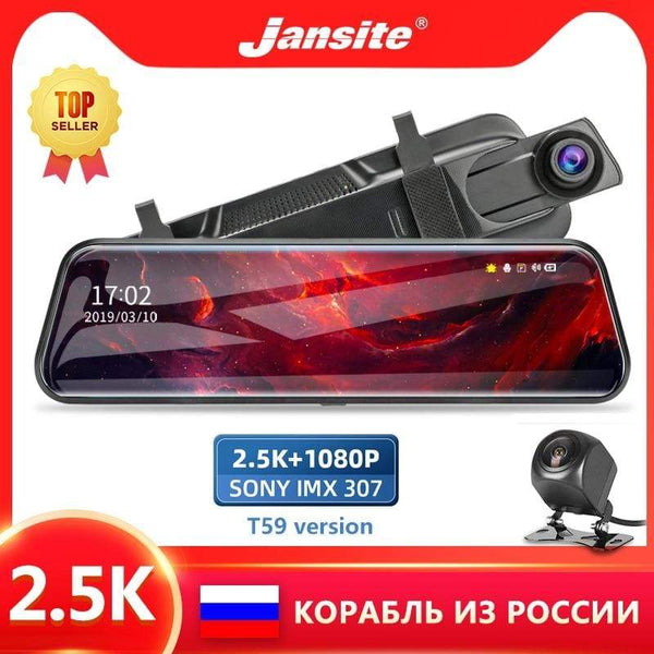 Jansite 10 inches 2.5K Car DVR Touch Screen Stream Media Dual Lens Video Recorder Rearview mirror Dash cam Front and Rear camera AExp