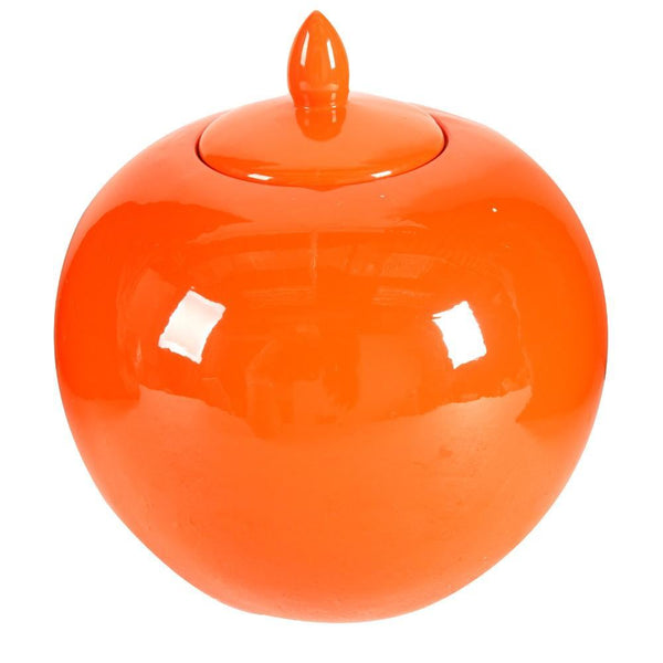 Jars Round Ceramic Lidded Bellied Jar, Orange Benzara