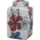 Jars Square Shaped Ceramic Lidded Jar With Flower Design, Multicolor Benzara