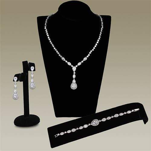 Women's Jewelry 3W1093 Rhodium Brass Jewelry Sets with AAA Grade CZ