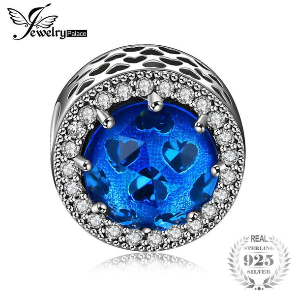 Jewelrypalace 925 Sterling Silver Glitter Aqua Blue Heart Beads Charms Fit Bracelets Gifts For Her Anniversary Fashion Jewelry--JadeMoghul Inc.