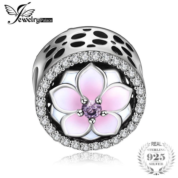 Jewelrypalace 925 Sterling Silver Magnolia Blossom Pink Murano Glass Beads Charms Fit Bracelets Gifts For Her Fashion Jewelry--JadeMoghul Inc.
