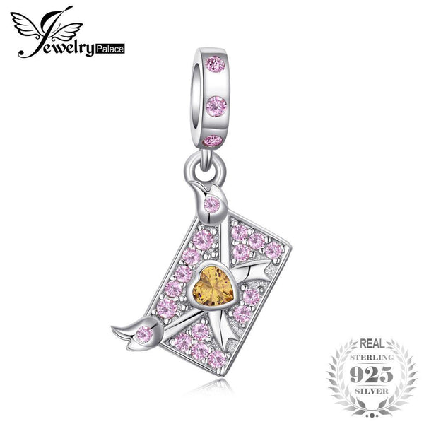 JewelryPalace Created Pink Sapphire Beautiful Envelope Created Yellow Nano Heart 925 Sterling Silver Charm Fit Bracelets--JadeMoghul Inc.