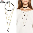 KISS ME New Popular Choker Necklace Three Layers Alloy Stars Moon Necklaces for Women Fashion Jewelry--JadeMoghul Inc.