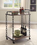 Kitchen Islands and Kitchen Carts Retro Serving Cart, Rustic Oak & Antique Black Benzara