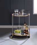 Kitchen Islands and Kitchen Carts Round Metal Serving Cart, Clear Glass & Gold Benzara