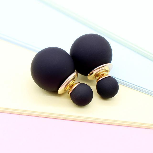 korea simulated Pearl ball Stud Earring Bead Double Side Earring Scrub Dull two Face Way Party Date pendientes Jewelry For Women-black-JadeMoghul Inc.