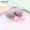 korea simulated Pearl ball Stud Earring Bead Double Side Earring Scrub Dull two Face Way Party Date pendientes Jewelry For Women-gray pink-JadeMoghul Inc.