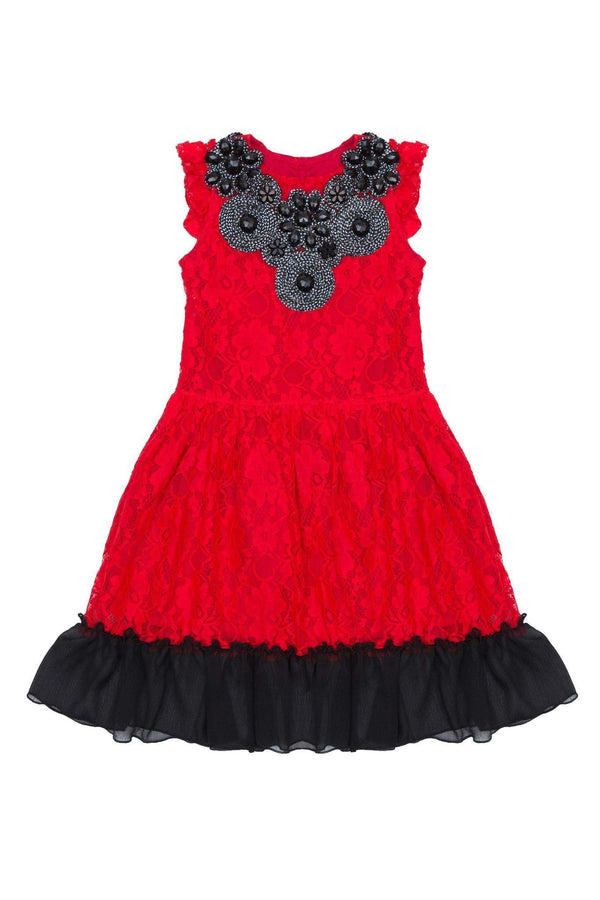 Lace Fit & Flare Party Dress - Girls-Not Printed-2-Red-JadeMoghul Inc.