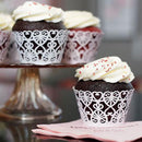 Lace Hearts Filigree Paper Cupcake Wrappers White Shimmer (Pack of 12)-Wedding Candy Buffet Accessories-JadeMoghul Inc.