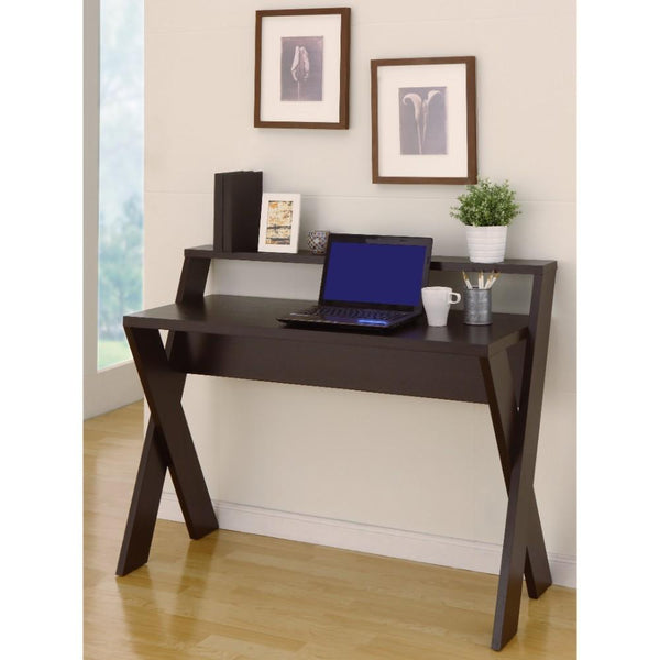 Ladder Desk With 1 Open Shelves, Dark Brown-Desks and Hutches-Dark Brown-Wood-JadeMoghul Inc.