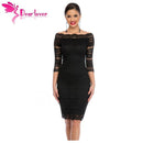 Ladies Slash Neck Lace Pencil Dress-Black-L-JadeMoghul Inc.