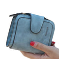 Lady Snap Fastener Zipper Short Clutch Wallet Solid Letter Fashion Small Female Purse Short Purse Vintage Matte Women Wallet-Blue-JadeMoghul Inc.