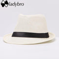 Ladybro Women Hat For Men Hat Ladies Summer Beach Cap Sun Hat Female Panama Straw Male Gangster Trilby Fashion Sun Visor Cap-001 milky white-JadeMoghul Inc.