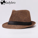 Ladybro Women Hat For Men Hat Ladies Summer Beach Cap Sun Hat Female Panama Straw Male Gangster Trilby Fashion Sun Visor Cap-003 coffee-JadeMoghul Inc.