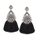 Lalynnly Handmade Ethnic Bohemian Tassel Earrings Rhinestone Dangle Earrings Red Long Tassel Earrings for Women 2017 New E05161-black-JadeMoghul Inc.
