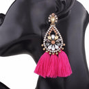 Lalynnly Handmade Ethnic Bohemian Tassel Earrings Rhinestone Dangle Earrings Red Long Tassel Earrings for Women 2017 New E05161-black-JadeMoghul Inc.