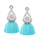 Lalynnly Handmade Ethnic Bohemian Tassel Earrings Rhinestone Dangle Earrings Red Long Tassel Earrings for Women 2017 New E05161-light blue-JadeMoghul Inc.