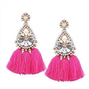 Lalynnly Handmade Ethnic Bohemian Tassel Earrings Rhinestone Dangle Earrings Red Long Tassel Earrings for Women 2017 New E05161-rose red-JadeMoghul Inc.
