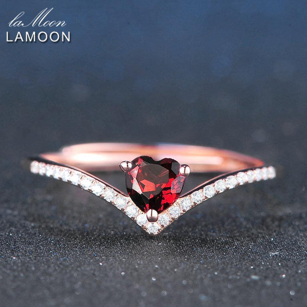 LAMOON 4mm 0.3ct 100% Natural Heart cut Red Garnet Ring 925 Sterling Silver Jewelry Romantic Wedding Band LMRI003--JadeMoghul Inc.