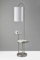 Lamps Decorative Lamps - 20" X 13" X 66" Brushed steel Metal/Glass Shelf Floor Lamp HomeRoots
