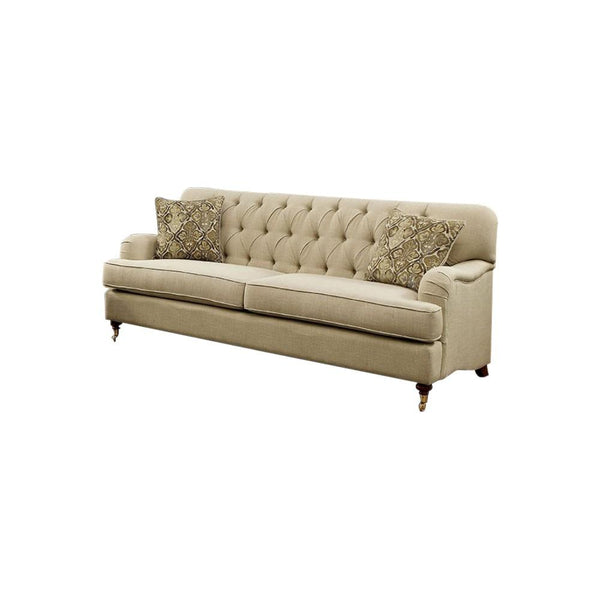 Laney Transitional Style Tufted Comfy Sofa, Beige-Sofas-Beige-Fabric-JadeMoghul Inc.