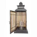 Lanterns Decorative Lanterns - 9'.25" X 9'.25" X 25'.5" Turquoise, Copper and Bronze Bamboo, Metal, Glass Lantern HomeRoots