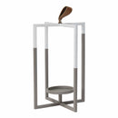 Lanterns White Lantern - 6" X 6" X 12" Grey White Metal Faux Leather Tab Farmhouse Lantern HomeRoots