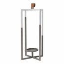 Lanterns White Lantern - 6" X 6" X 16" Grey White Metal Faux Leather Tab Farmhouse Lantern HomeRoots