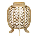 Lanterns White Lantern - 9.75" X 9.75" X 13" Natural Wood White Bamboo Wood Rope Jute Lantern HomeRoots
