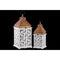 Wood Square Lantern with Lattice Design Body Set of 2 - White - Benzara