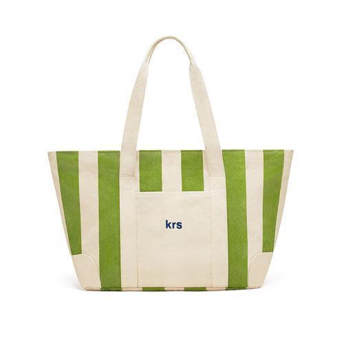 Large Striped Canvas Tote Bag - Green (Pack of 1)-Personalized Gifts for Women-JadeMoghul Inc.
