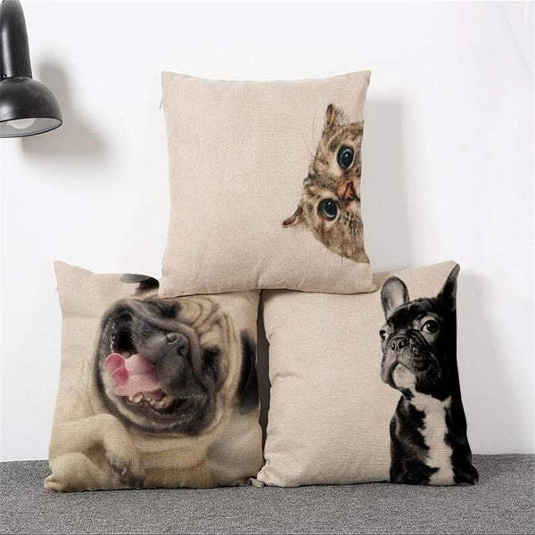 Laughing Pug Dog Cushion Cat Throw Pillow Funny Cat Lovely Dog Cotton Linen Pillows Square Home Euro Decorative HH049-Pug-JadeMoghul Inc.