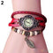 Layered leather Bracelet Watch With leaf Charm-Red-JadeMoghul Inc.