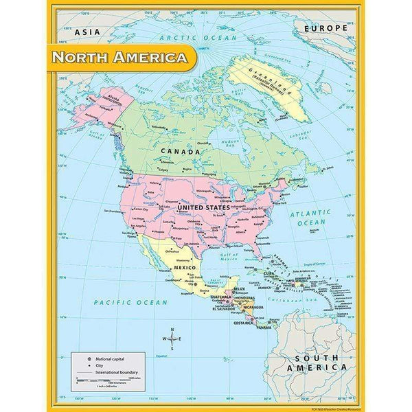 Learning Materials North America Map Chart 17 X22 TEACHER CREATED RESOURCES