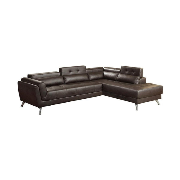 Leather 2 Piece Sectional In Espresso Brown-Sectional Sofas-Brown-Bonded Leather Pine Wood Particle Board Metal Leg-JadeMoghul Inc.