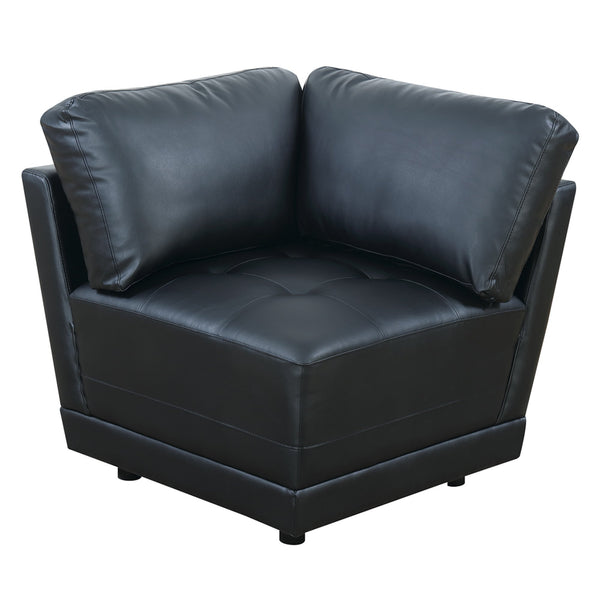 Leather Corner Wedge/Sofa, Black-Sofas-Black-Plywood Plastic Metal Fiber & Foam-JadeMoghul Inc.