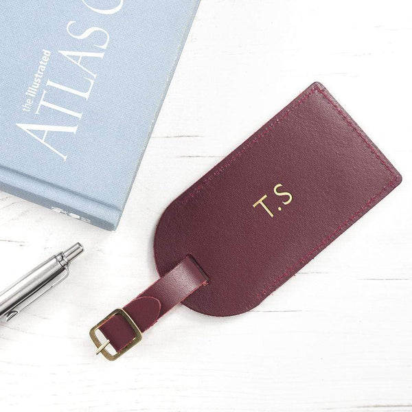 Leather Gifts & Accessories Personalized Luggage Tags Burgundy Foiled Leather Luggage Tag Treat Gifts