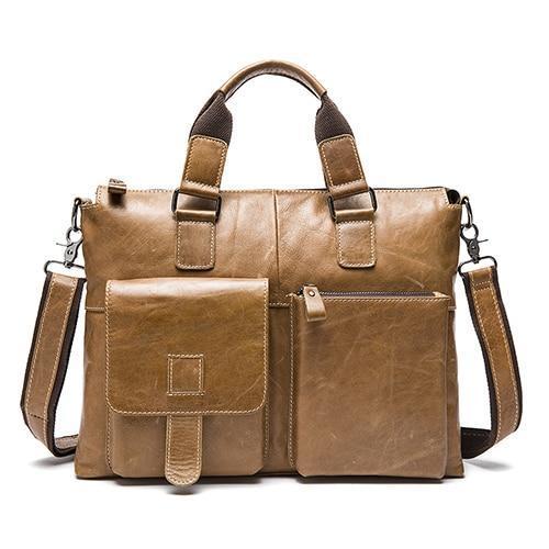 Leather Laptop Bag 14inch Genuine Leather Shoulder Bags Business Briefcase Handbag-260Cyellow brown-China-JadeMoghul Inc.