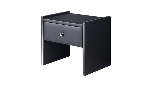 Leather Upholstered Wooden Nightstand with One Drawer, Black