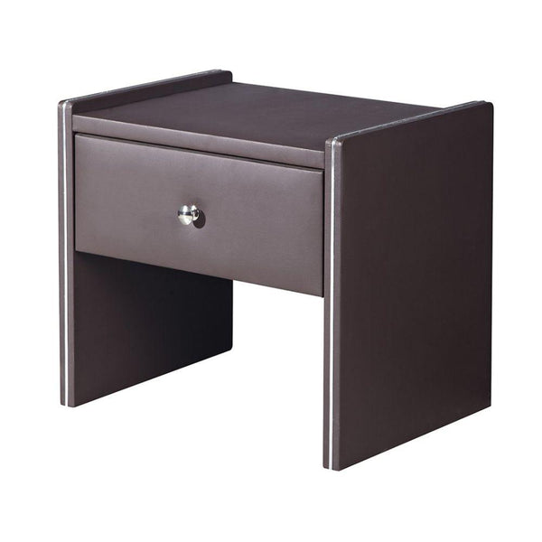 Leather Upholstered Wooden Nightstand with One Drawer, Brown