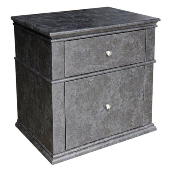Leather Upholstered Wooden Nightstand with Two Drawers, Grey