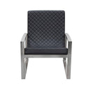 Leatherette Accent Chair with Diamond Quilted Pattern Seat and Back, Black and Silver-Accent Chairs-Black and Silver-Faux Leather and Stainless Steel-JadeMoghul Inc.