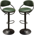 Leatherette Adjustable Bar Height Stools with Nail Head Accents, Green and Black, Pack of Two